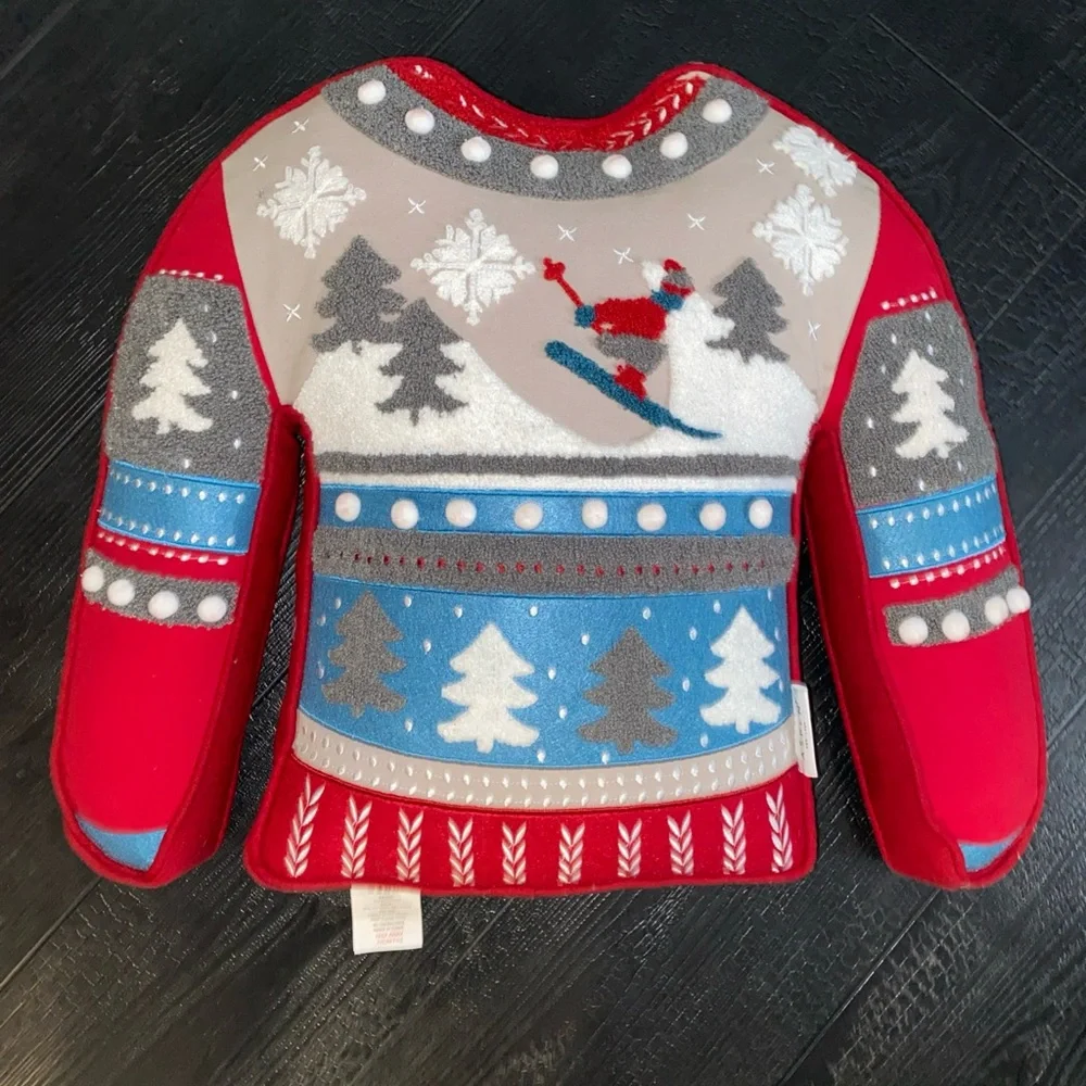 Aspen Ugly Christmas Sweater Shaped Throw Accent Pillow Ski Skiing Winter Theme‎